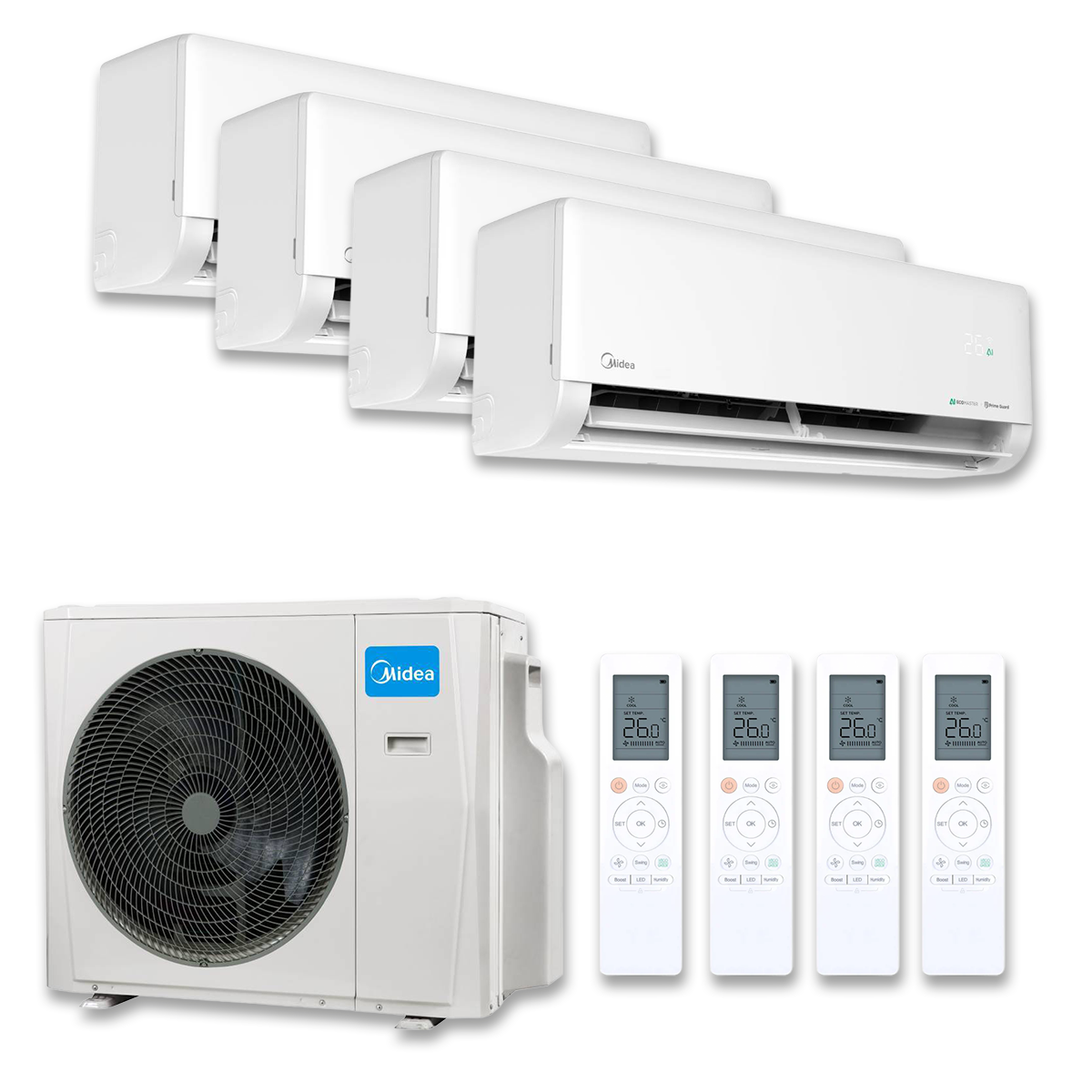MIDEA Multi-Split-Set – 2× Solstice 12 + 2× Solstice 09 + Außengerät M4O-36FN8-Q | 10,55 kW
